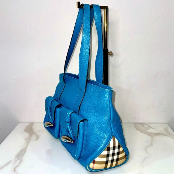 Auth RARE BURBERRY Blue Leather bag - Picture 12 of 13